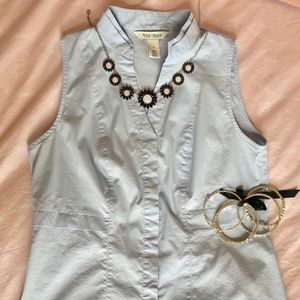 White House Black Market Blue Button-Up Tank Top